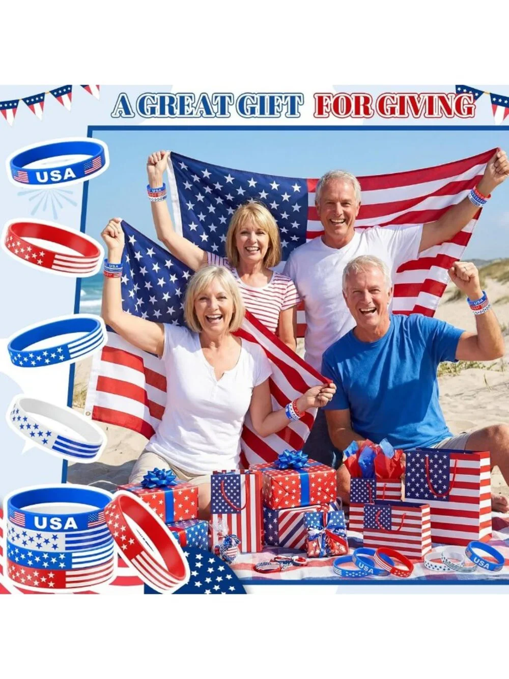 72 Patriotic 4th of July Party Favors - Fun Bracelets for Celebrations & Events